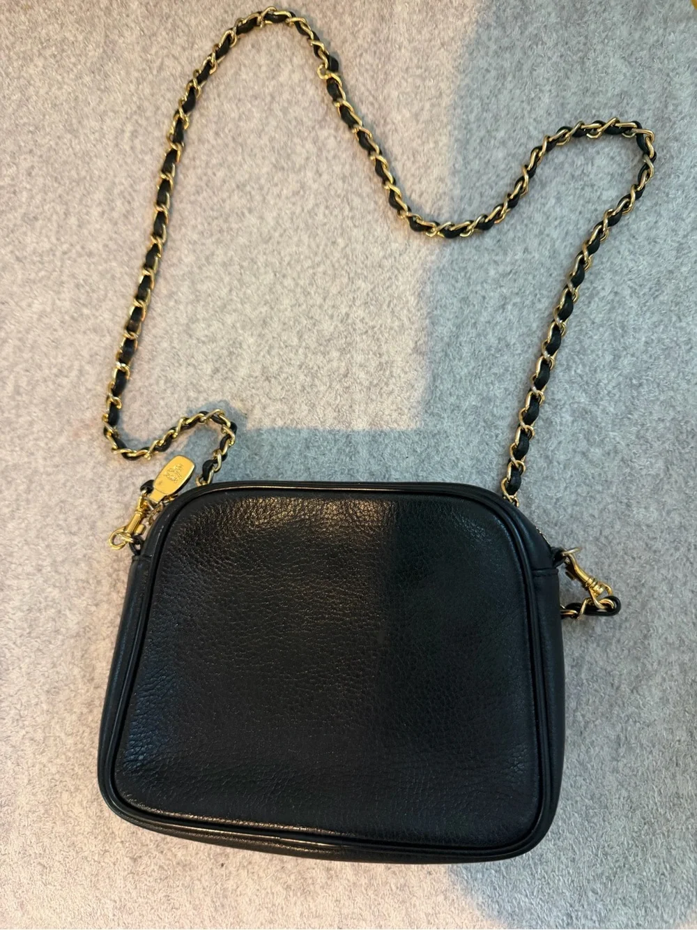 MCM Black Leather Shoulder Bag with Gold Accents